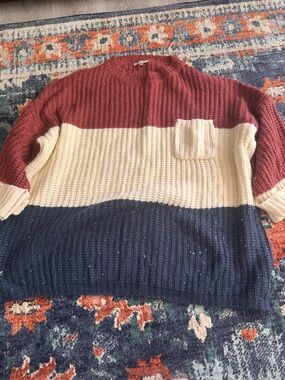 JODIFL Striped Crewneck Sweater in Burgundy, Cream & Navy